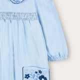 שמלה עם רקמת פרחים - תכלת