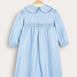 שמלה עם רקמת פרחים - תכלת