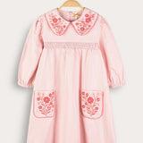שמלה עם רקמת פרחים - ורוד