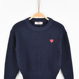 חולצת סריג עם לב - נייבי