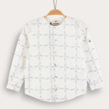 חולצת כפתורים הדפס משבצות - תכלת