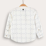 חולצת כפתורים הדפס משבצות - תכלת