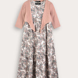 Ethnic print robe with cardigan - beige