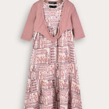 Ethnic print robe with cardigan - powder