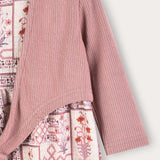 Ethnic print robe with cardigan - powder