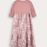 Ethnic print robe with cardigan - powder