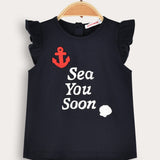 Baby shirt with crochet combination - Navy