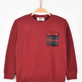 חולצה עם כיס משבצות - בורדו