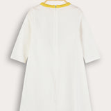 שמלה בשילוב סריג קרושה - שמנת