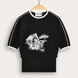 Rustic print layered shirt - black