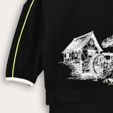 Rustic print layered shirt - black
