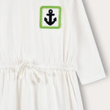 שמלת כיווצים עם שרוך קשירה - שמנת