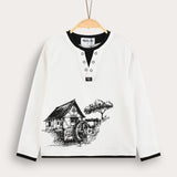 Country print long sleeve shirt - white
