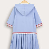שמלת פולו עם קפוצ'ון - תכלת