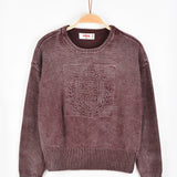 חולצת סריג במראה משופשף - בורדו