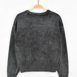 חולצת סריג במראה משופשף - שחור