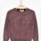 חולצת סריג עם סמל - בורדו