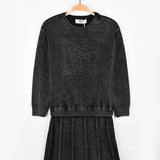 שמלת סריג במראה משופשף - שחור