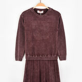 שמלת סריג במראה משופשף - בורדו