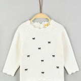 סוודר פפיונים במראה תחרה - שמנת/ שחור