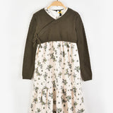 שמלה פרחונית בשילוב סריג - זית