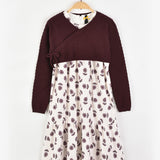 שמלה פרחונית בשילוב סריג - סגול