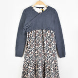 שמלה פרחונית בשילוב סריג - כחול