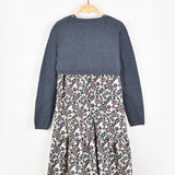 שמלה פרחונית בשילוב סריג - כחול