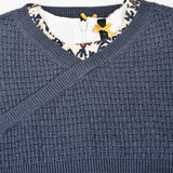 שמלה פרחונית בשילוב סריג - כחול