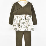 סט סריג עם פרחים - זית