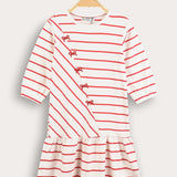 שמלת פסים עם פפיונים - אדום