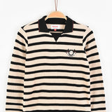 חולצת פסים עם צווארון - אבן