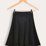 חצאית ג'רסי בשילוב כפתורים - שחור