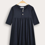 Rivet dress with buttons - Navy