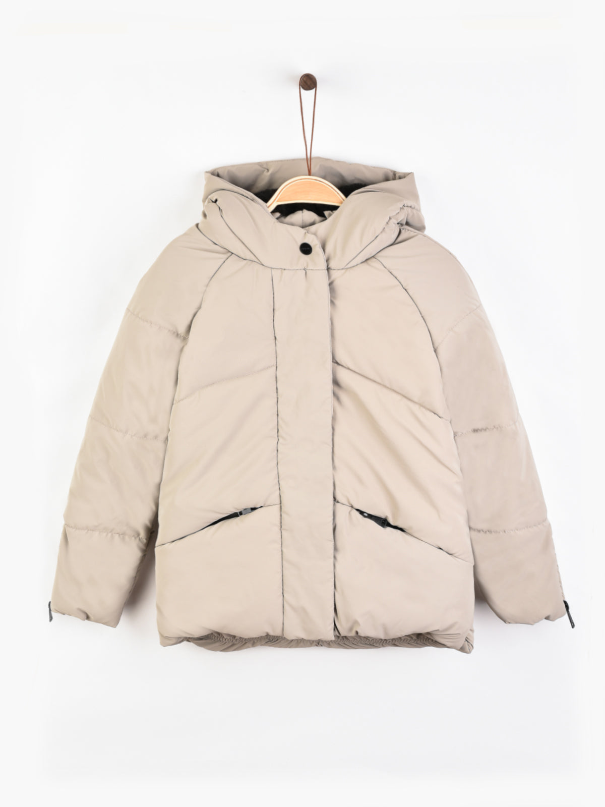 מעיל נפוח עם קפוצ'ון - אבן