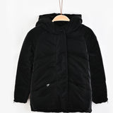 מעיל נפוח עם קפוצ'ון - שחור