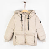 מעיל נפוח עם קפוצ'ון - אבן