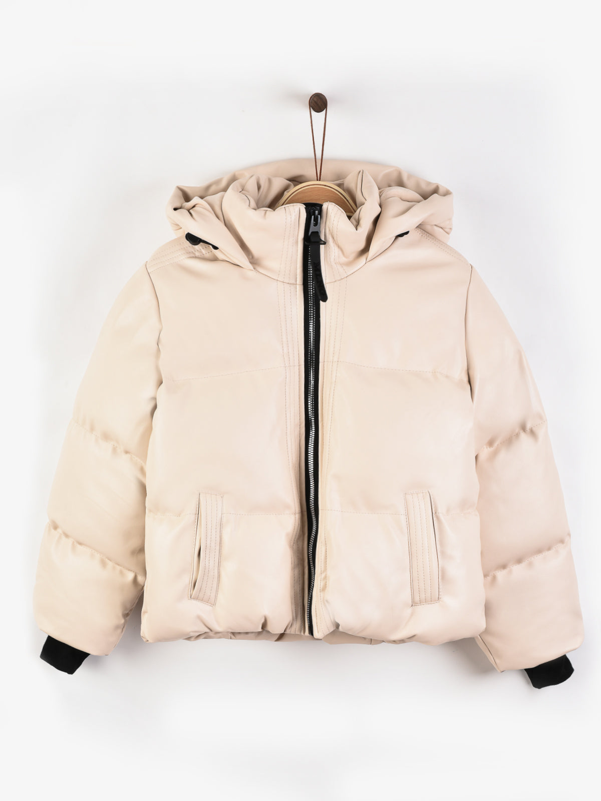 מעיל נפוח עם קפוצ'ון - אבן