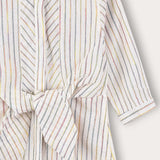 שמלת פסים עם קשר קדמי - לבן