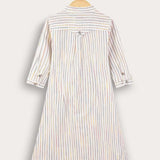 שמלת פסים עם קשר קדמי - לבן