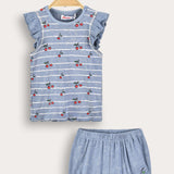 Striped set with cherries - blue