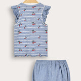 Striped set with cherries - blue