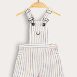 אוברול פסים עם כתפיות - לבן