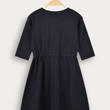 שמלת כיסים בהדפס כפרי - נייבי