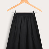 חצאית כיווצים עם כיסים - שחור