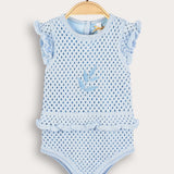 Knitted overalls with embroidery - light blue