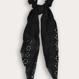 Cotton lace elastic band with tail - black