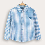 חולצת משבצות מכופתרת - כחול