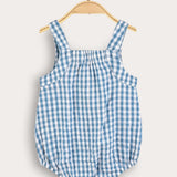 אוברול כתפיות עם משבצות - תכלת