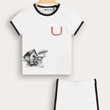 Set with a country house pattern - white